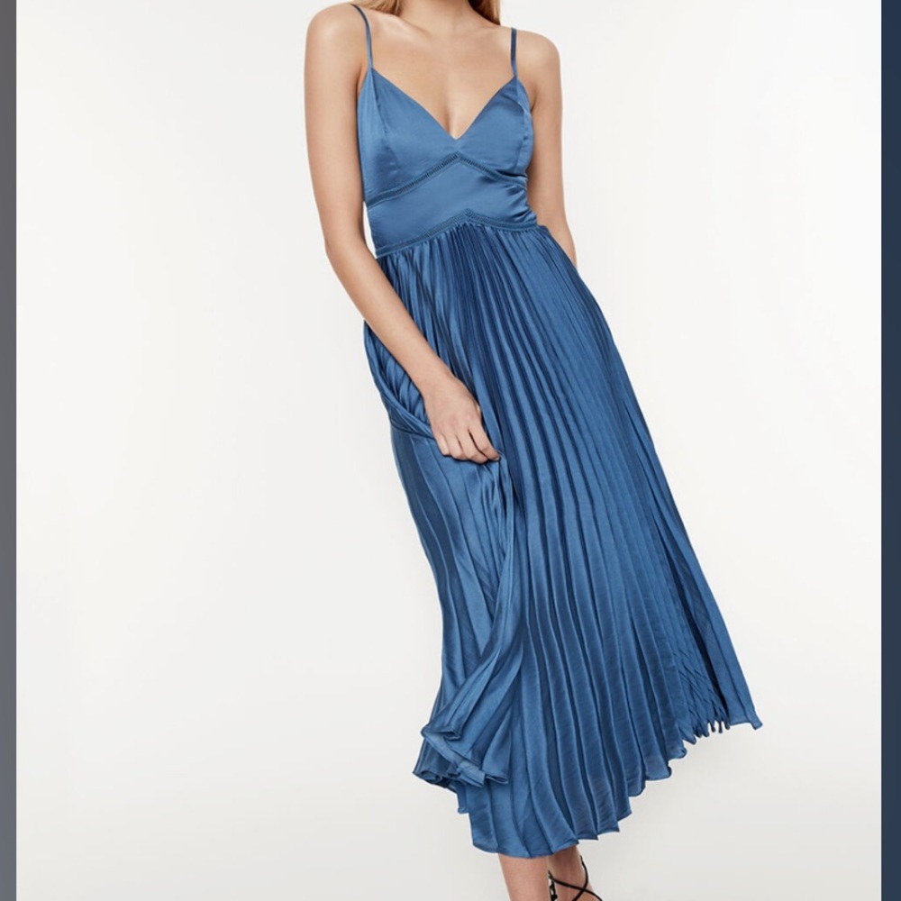 Bardot Pleated Satin Dress